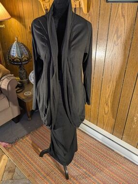 Black Draped Ribbed Knit Cardigan and Skirt Set